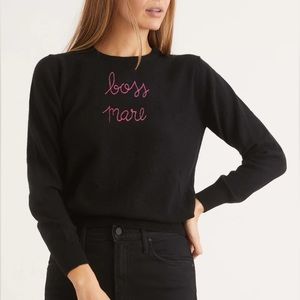LINGUA FRANCA 100% Cashmere Boss Mare Crewneck Sweater in Black